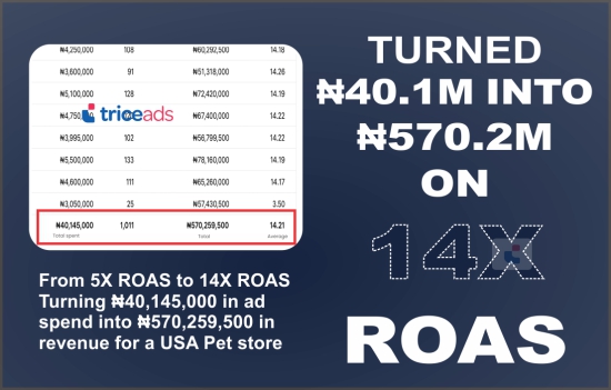 From 5X ROAS to 14X ROAS — Turning ₦40,145,000 in ad spend into ₦570,259,500 in revenue for a Pet Ecommerce Store
